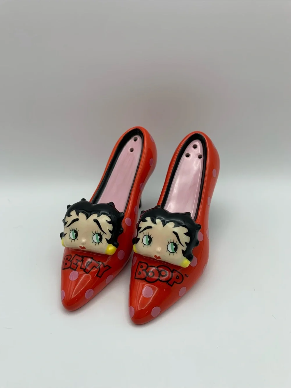 Betty Boop Salt & Pepper Shakers Red High Heel Shoes Pink Polka Dots